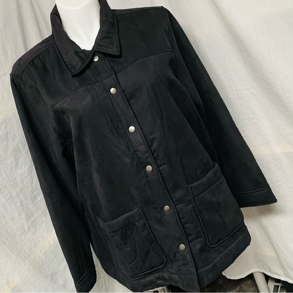 Boston Traders Womens Faux Suede Fleece Lined Trucker Jacket Black Sz XXL New